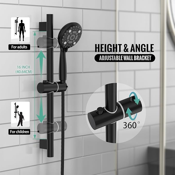 SR SUN RISE Matte Black Shower Faucet Set - 10 Inch Rain Shower Head with Adjustable Slide Bar Combo Set - Wall Mounted Rain Shower System Bathroom (Valve and Trim Kit Included)