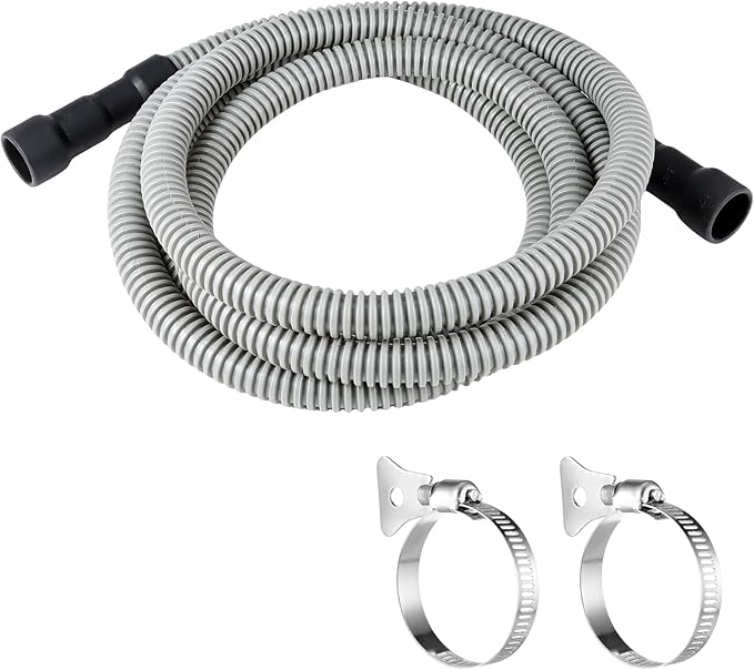 10Ft Universal Dishwasher Drain Hose, Corrugated Discharge Hose Flexible Dishwasher Replacement Drain Hose Extension with 2 Clamps,Fit 5/8"-3/4" and 1"