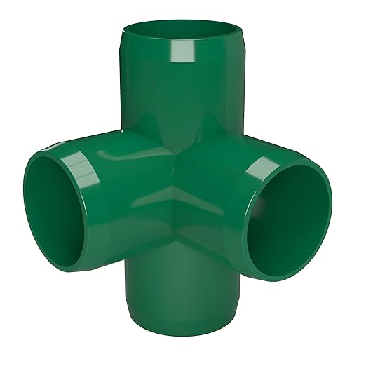 FORMUFIT 1” 4-Way Tee Furniture Grade PVC Fitting in Green, Made in USA, UV-Resistant, Impact-Proof, 1.315” Actual Socket Diameter (Pack of 4) - F0014WT-GR-4