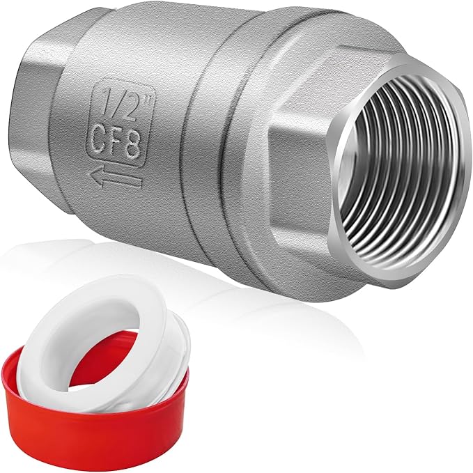 Boltigen 1/2 Inch NPT Thread Stainless Steel Spring Check Valve, Non Return One Way Horizontal Check Valve, Vertical Inline Water Check Valves for Well, Pump, Tank, Backflow Prevention