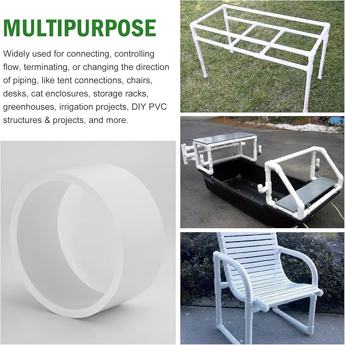 SCH40 PVC Cap 2 Inch - Fit Standard 2" SCH40 PVC Pipes (OD Approx. 2.375"), Zernmiarder Furniture Grade Pipe Caps, White Pipe Cover Fittings for Plumbing, DIY, Garden & Furniture - 2 Pcs