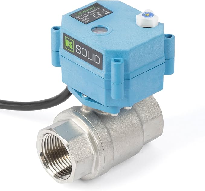 U.S. Solid 1 inch NPT 304 Stainless Steel Motorized Ball Valve - Plastic Electrical Ball Valve, 2 Wire Auto Return, AC 110~230V, Normally Closed, IP67, NSF Certified