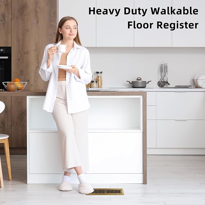Floor Register 2x14 - Heavy Duty Walkable Vent Covers for Home Floor and Sidewall, Steel Rust-Resistant Vent Registers Grille with Adjustable Lever, Energy-Saving 2 Inch by 14 Inch Floor Vents (Brown)