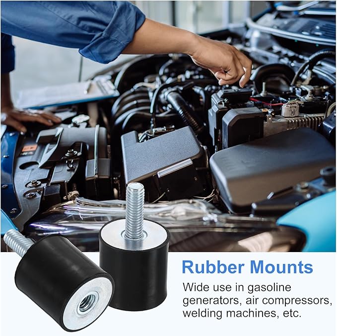 uxcell M8 Rubber Mounts, 2Pcs 29x30mm(DxH) Rubber Cylindrical Anti Vibration Isolator Shock Absorber with Lock Nut for Car Bobbin Generator Air Compressors