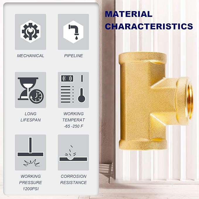 ChillWaves Brass Pipe Fitting, Tee 3/4" x 3/4" x 3/4" NPT Female Thread Adapter(1-PACK)
