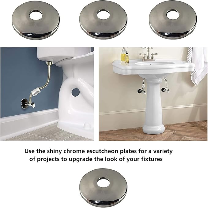 1/2" Chrome Plated Steel Escutcheon Flange Cover with Sure Grip for 1/2" Copper, PEX, and CPVC pipe wall covers [10 Pack]