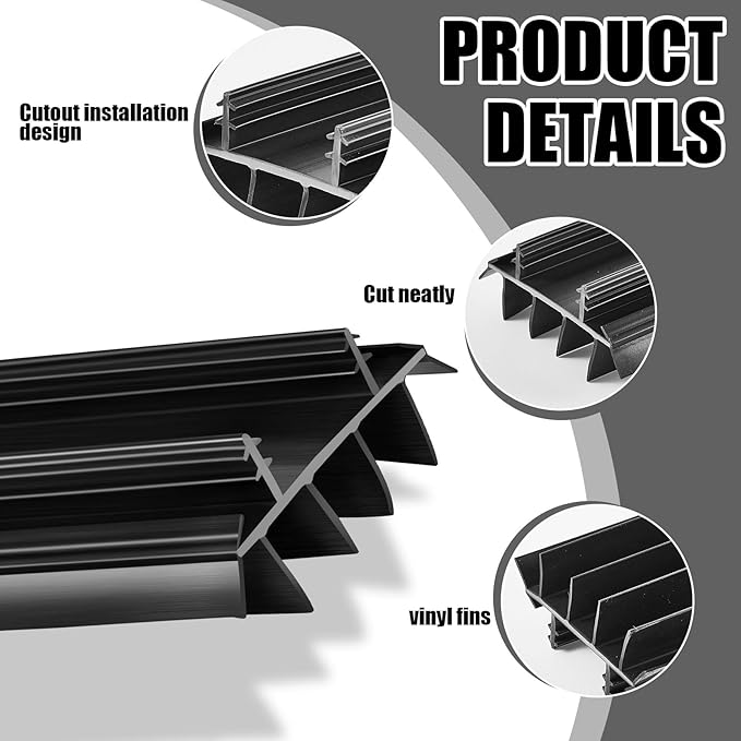 Replacement Door Bottom with Vinyl Fins 36" Long 1 3/4" Wide Threshold Seal Bottom of Door Weatherstrip Kerf Weather Stripping for 7/8" Between Barbs(2 Pcs,Black)