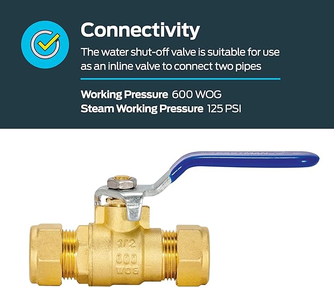 Eastman 1/2 Inch Compression Heavy Duty Full Port Ball Valve, Brass Plumbing Fitting, 20096LF