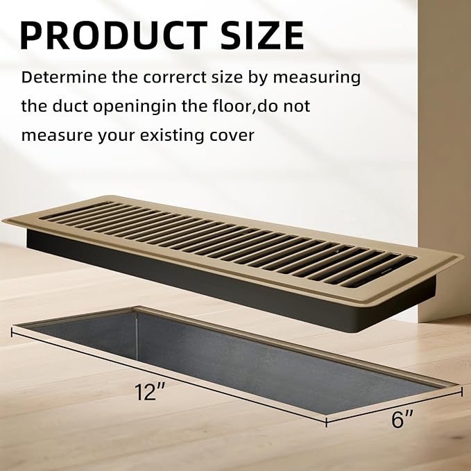 Floor Register 6x12, 6 Pack Floor Vent Covers for Home Floor Heavy Duty Steel Walkable Floor Vents Air Vent Covers 12x6 for Sidewall and Floor