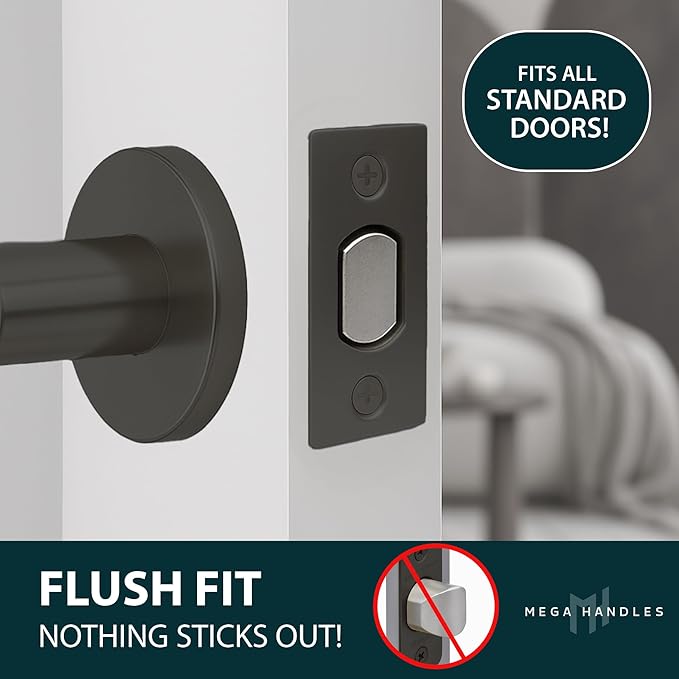 Mega Handles Magnetic Tubular Door Latch - 3 Inch Magnetic Exterior Door Latch, Standard Door Latch Replacement Suitable for Every Door Handle & Knob Brand - Matte Black