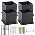 6x6 Post Base 4 Pcs, (Inner Size 5.6x5.6) Post Anchors, 13GA Thick Solid Steel & Black Powder Coated,Deck Post Brackets Support Deck Base Plate Pergola Brackets Fence Kit