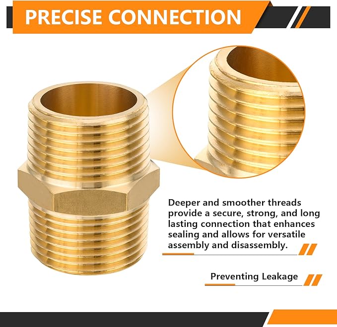 5-PCs HeSun Brass Hex Nipple Pipe Fitting, 3/4" NPT Male x 3/4" NPT Male Nipple Pipe Adapter(NPT014-5)