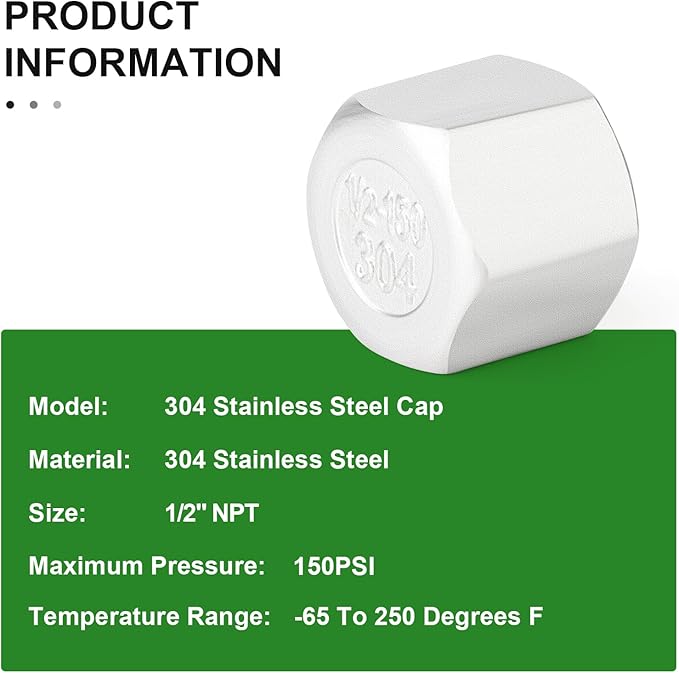 TAISHER 5PCS 304 Stainless Steel Cap Pipe Plug Socket Fitting 1/2" NPT Female