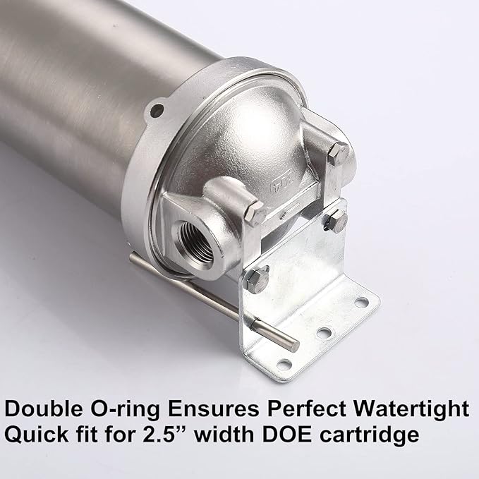 Amwater NSF/ANSI 42 Stainless Steel Whole House Water Filter Housing, 20" x 2.5" Sediment Water Filter System for Heavy Duty, Well & City Water, 3/4" NPT Port, Drain Valve Style C