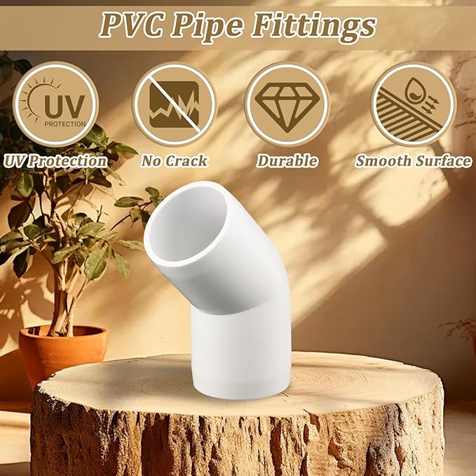 20-Pack 1/2" 45 Degree Elbow PVC Fittings, Furniture Grade Pipe Fittings 45 Degree Elbow for SCH40 PVC Pipe, UV Resistant, Pipe Connectors for All DIY Structure and Frames