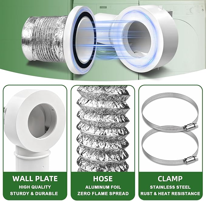 90°Magnetic Dryer Vent Coupling-Quick Connection and Disconnection Strong Magnet Self-Alignment Design Quick-Installation Dryer Magnetic Vent Connector Dryer Vent Connector Kit（White）