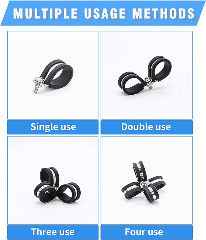 36PCS 1/2" Double Cable Clamps 304 Stainless Steel with Upgraded Riveted Reinforcement. Rubber Cushioned Insulated Loop Clamps for Pipe and Metal Wire