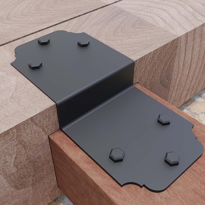 2packs Heavy Duty Pergola Brackets Black Z Bracket ,6" Steel Angle Joist Tie, Post to Beam Connectors Repair Hardware for Wood DIY Projects Deck Framing Construction Fence Repair
