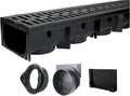 URA WATER - Model UA-100 - Drainage Trench Set - Channel Drain With Grate - Black Plastic - 1 x 39" Long