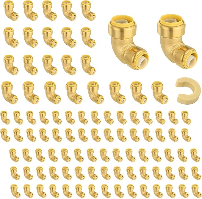 (Pack of 100) Niikappu 1 Inch x 3/4 Inch Reducing Elbow Brass Fitting, Push to Connect Plumbing Brass Fittings, PEX, Copper, CPVC, PE-RT Pipes