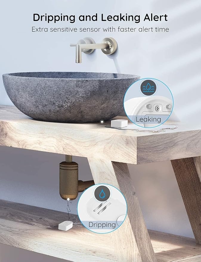 Govee WiFi Water Sensor 2 Pack, Smart Water Leak Detector, 100dB Adjustable Alarm Suit for Home and Basement, Water Leak Alert with Email & APP Push (Only Support 2.4G Wi-Fi)