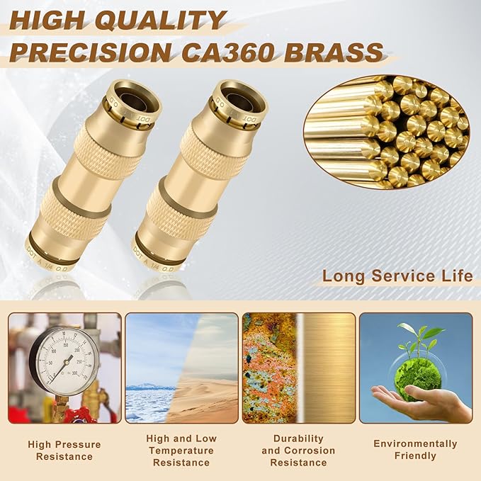 1/4" Quick Push to Connect Fittings Brass Union Straight Joint DOT Approved 1/4 inch tube OD Air Line Adapter Air Spring Suspension Kit for Car Truck Trailers and Air Brake System 5pcs