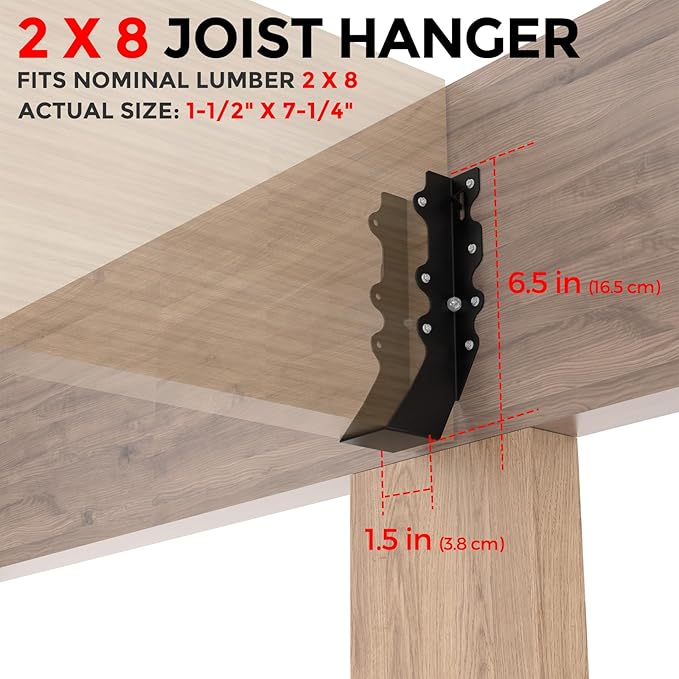 50Pcs Black 2x8 Joist Hangers for Wood,18 Gauge Face Mount Joist Hanger,Lu28 Joist Hangers Powder Coating,Hurricane Ties for Rafter,Rafter Brackets 2x8 for Deck,Floor,Roof Overhang,Ceiling Joist