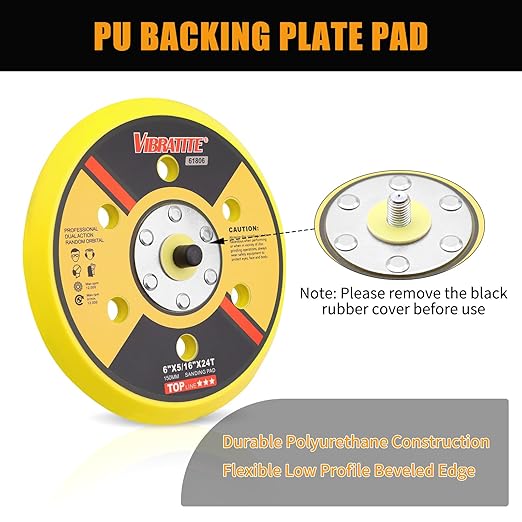 VIBRATITE 6 Inch 6 Hole Sander Backing Plate Pad, 5/16 Inch-24 Thread Dustless Random Orbital Sanding Pads, Dual-Action Orbital Sander/Polisher Backing Pad for Sanding Finishing Polishing, 6 Nails