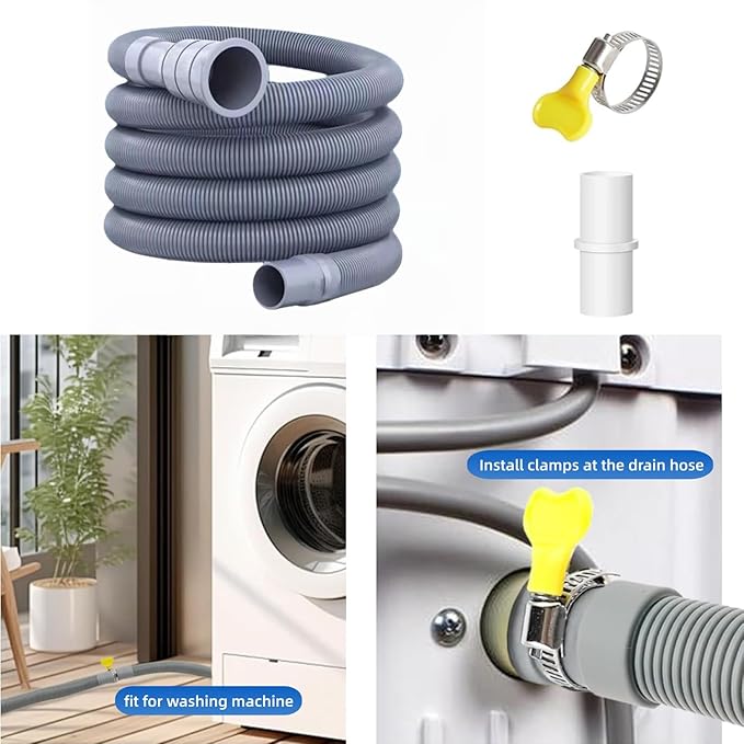 Universal Washing Machine Drain Hose Kit 10FT, Extra Long Flexible Corrugated Extension Hose with U-Bend Bracket & 4 Clamps, for Washer, Dishwasher, Dehumidifier, Sink, RV