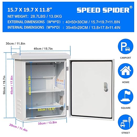 Outdoor Electrical Enclosure Equipment Box - 15.7 * 19.7 * 11.8" Universal IP Waterproof Box,Galvanized Plate Electrical Enclosure,with Removable Mounting Plate and Muffin Fan Vent (40 * 50 * 30cm)