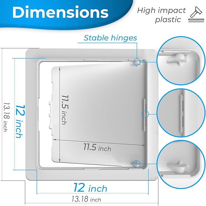 Access Panel for Drywall - 12x12 inch - Wall Hole Cover - Access Door - Plumbing Access Panel for Drywall - Heavy Durable Plastic White