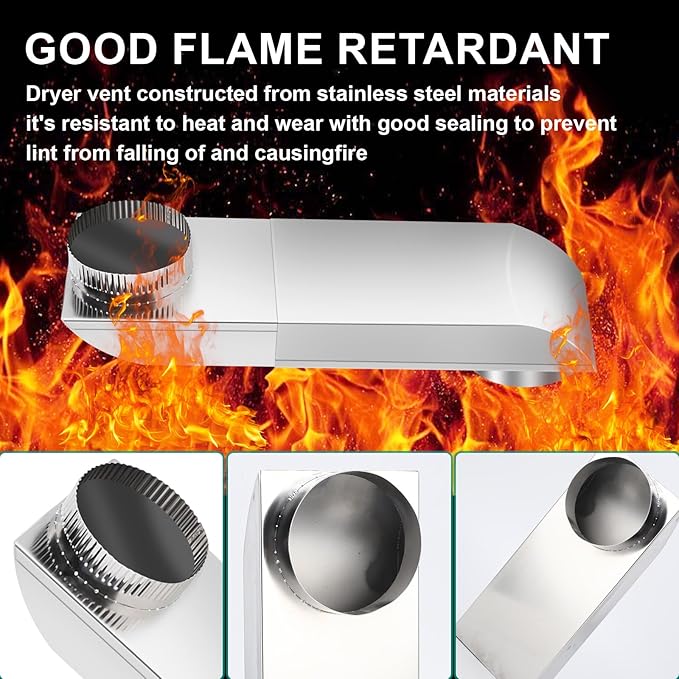 OEM Upgraded stainless steel Dryer Vent,adjustable dryer vent duct Fit for Whirlpool and all 4in Dryer Vent Outlet,for tight space square duct dryer vent pipe,The adjustable distance from12-19 in