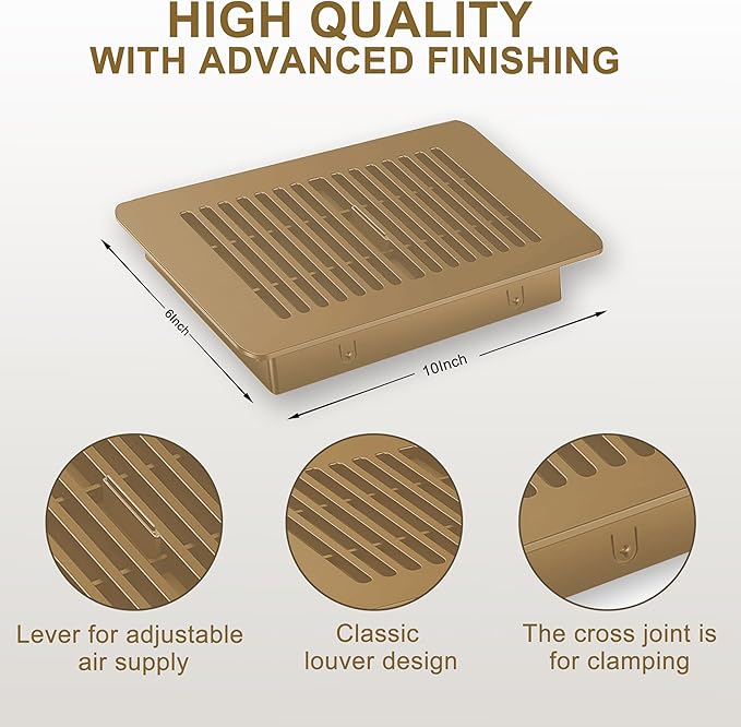 Floor Register 6x10, Floor Vent Cover, for Home Floor Sidewall Office or Ceiling Vent, Vent Covers for Home Floor 2 Pack (Brown)