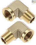 QWORK 90 Degree Brass Street Elbow, 2 Pack 1/4" NPT Male x 1/4" NPT Female Forged Fitting, High-Temperature Brass Connector, NPT Pipe Fittings