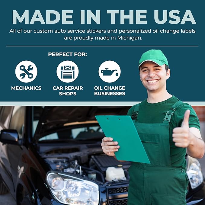Oil Change Stickers with Your Logo and Text - Personalized Oil Change Service Labels for Your Windshield (15-5000 Stickers)