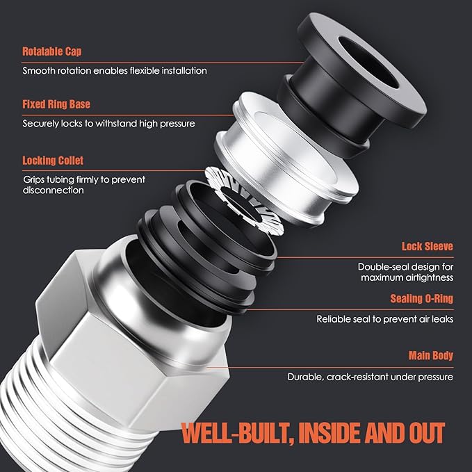 1/2"OD x 1/2"NPT Thread Push to Connect Fittings – Air Line Straight Connectors, Quick Connect Pneumatic Fittings, Push Lock Air Hose Fittings for Compressor, Air Tools & Tubing (10 PCS)