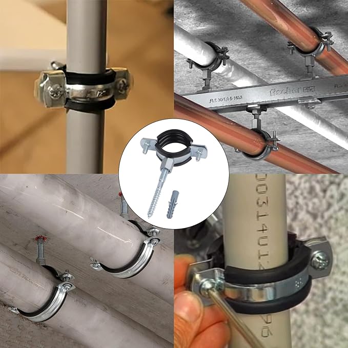 6 PCS Split Ring Pipe Hanger, Heavy Duty Adjustable Pipe Bracket Clamp with Screw & Expansion Tube, Wall Ceiling Mount Galvanized Iron Pipe Strap Supports Fit for Pipe OD 1-1.2 Inch(26-30mm)