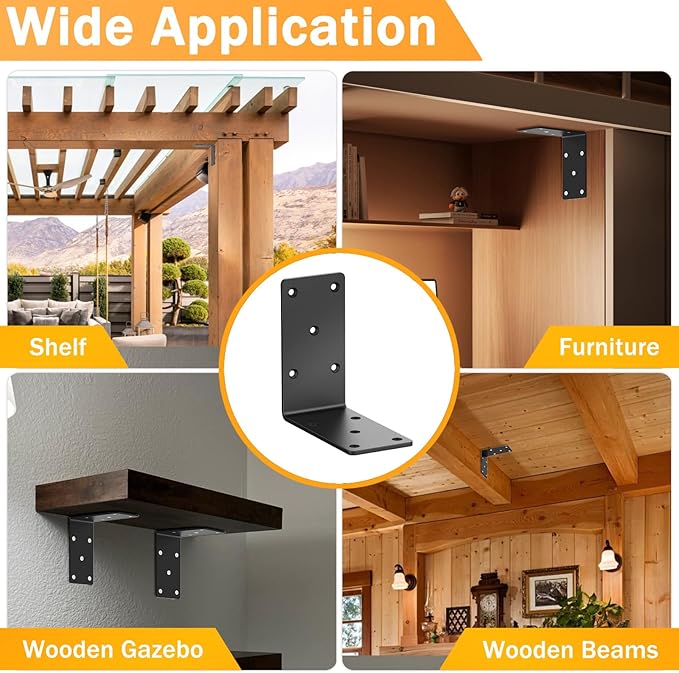 5 x 5x2.5 Heavy-Duty Shelf Brackets, L-Shaped Metal Support Bracket for Post Wood 90 Degree Corner Bracket for Floating Shelf, Countertop Support Brackets (Black)