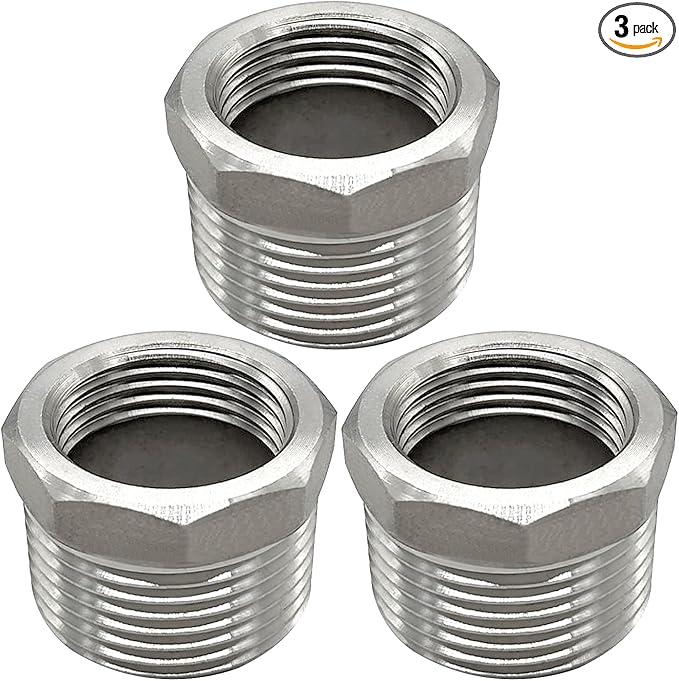 Beduan Stainless Steel Reducer Hex Bushing, 1" Male NPT to 3/4" Female NPT, Reducing Cast Pipe Adapter Fitting(Pack of 3)