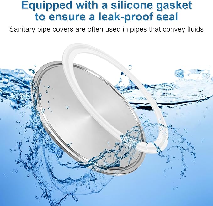 uxcell Stainless Steel Sanitary Fitting Clamp End Cap 4-1/2" (119mm) Solid Tube End Cap with Silicone Gasket for Food Beverage Cosmetics Factory Pipes
