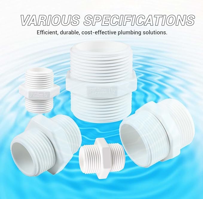 10 Pcs 3/4 Inch PVC Pipe Fittings Hex Nipple G3/4 X G3/4 Male Thread Coupling Adapter Connector