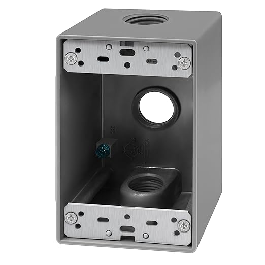 ENERLITES Weatherproof Outlet Box with Three 3/4-in Threaded Outlets, Outdoor Electrical Box, 3 Holes 0.75” Each, 1-Gang, 4.57” Height x 2.83” Length x 2.05” Depth, EN1375