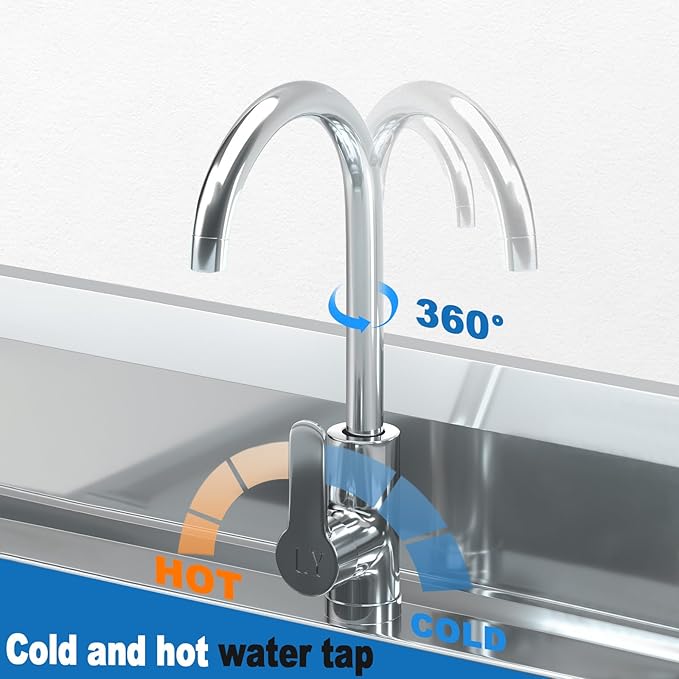 20" Free Standing Stainless-Steel Single Bowl Commercial Restaurant Kitchen Sink Set w/Hot and Cold Faucet, for Kitchen and Bathroom Farmhouse Style