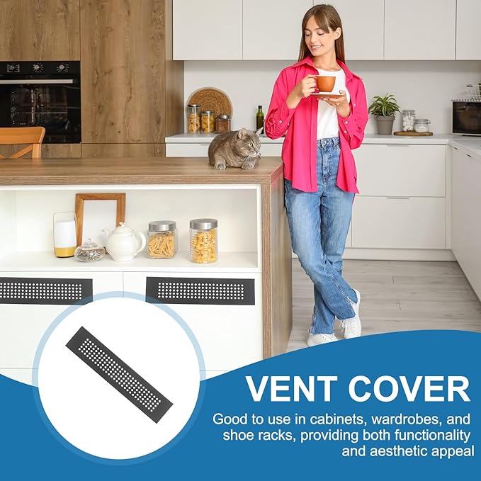 PATIKIL 10 x 2 Inch Door Air Vent Cover, 3 Pcs Aluminum Grille Ventilation Cover Louvered Diamond Hole with Mounting Screws for Cabinet Wardrobe Ceiling Door, Black