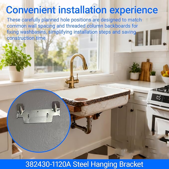 382430-1120A Steel Hanging Bracket,Heavy Duty Metal Wall Mount Sink Bracket for Wall-Mounted Sink,Featuring Multiple Holes for Securing The Threaded Stud Backplate Steel Hanger - 2 Pack