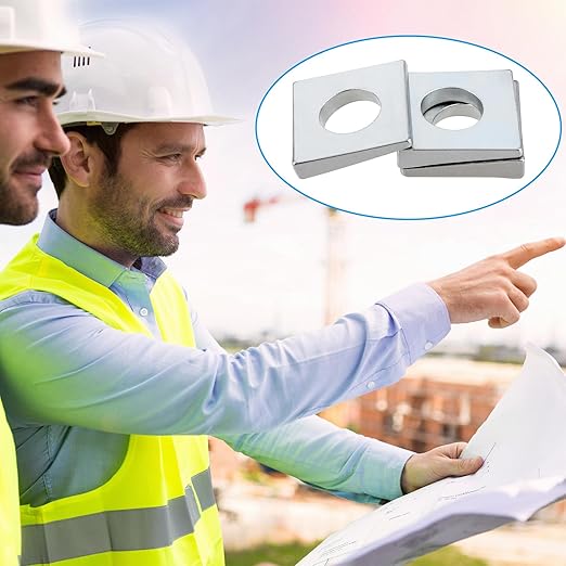 6 Pcs 1/2" Beveled Square Washers, 1-1/8" x 1-1/8" Plain Carbon Steel Galvanized Wedge Shaped Washer 2mm to 6.6mm Thick, Metal Shims for Leveling (Silver)