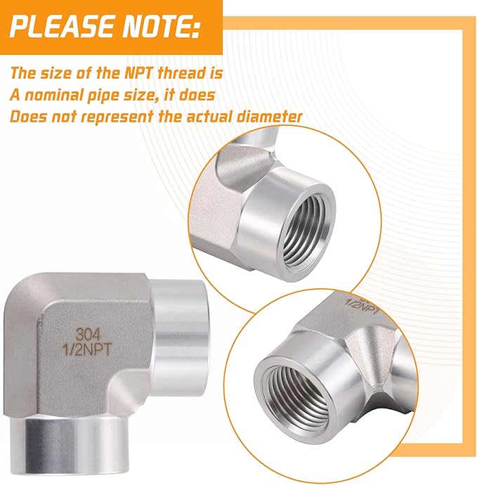 Stainless Steel Pipe Fitting 90 Degree Barstock Street Elbow 1/2" NPT Female x 1/2" NPT Female 2 Pack