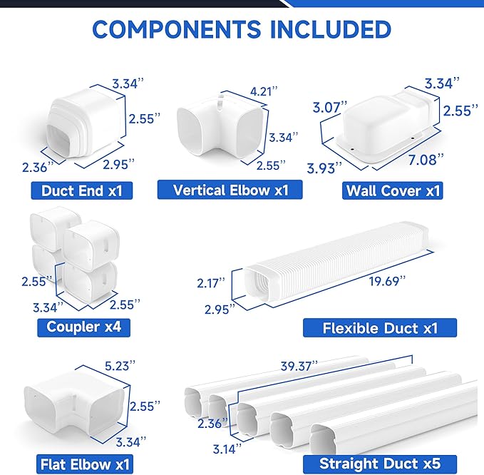 3'' 19 Ft Mini Split Line Cover Set, PVC & PP Ductless Pipe Cover Universal for Mini Split AC & Central AC, White
