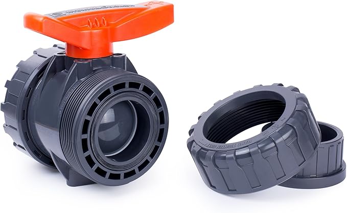 HYDROSEAL Kaplan 3" PVC True Union Ball Valve with Full Port, ASTM F1970, EPDM O-Rings and Reversible PTFE Seats, Rated at 200 PSI @73F, Gray, 3 inch Socket