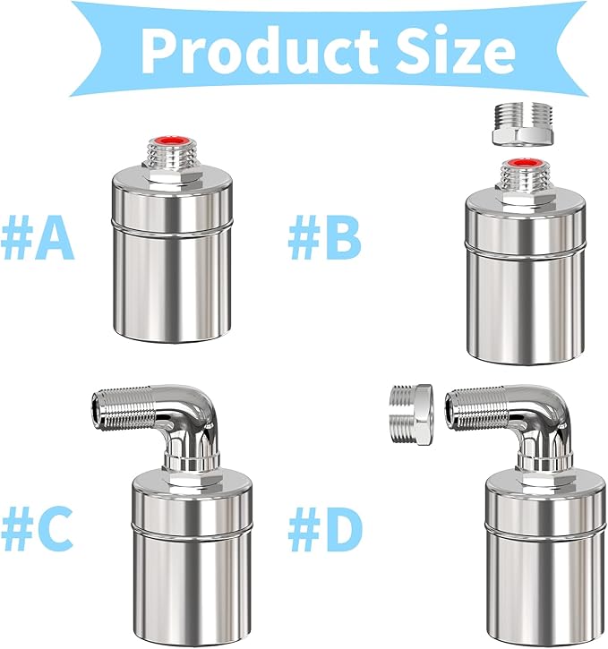 2PCS 304 Stainless Steel Float Valve,Water Tank Float Valve,1/2 to 3/4 Inch Automatic Water Level Control, No Pump Needed for Water Tanks,Livestock Troughs（Top/Side Entry）